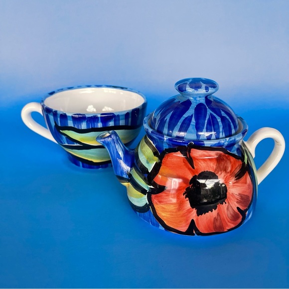 Vintage Hand Painted CERAMIC TEAPOT & CAP Made in Italy - Picture 3 of 12